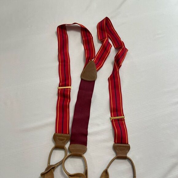Trafalgar VTG Red Stripe Leather Tabs Suspenders Braces - Picture 6 of 6